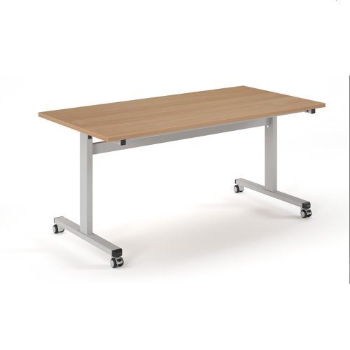 Pro flip table 1600x 800 silver frame beech top - PROFL16-S-B