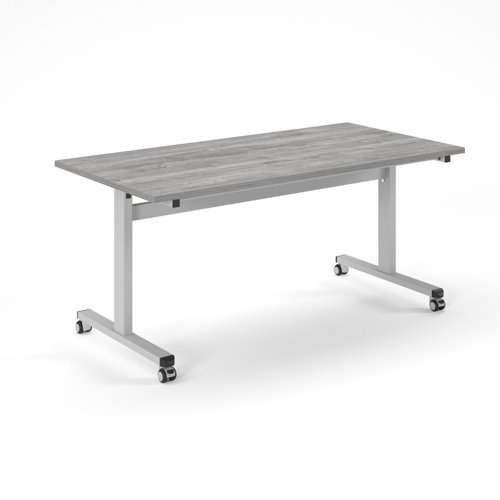 Pro flip table 1600x 800 silver frame grey oak top - PROFL16-S-GO