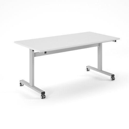 Pro flip table 1600x 800 silver frame white top - PROFL16-S-WH