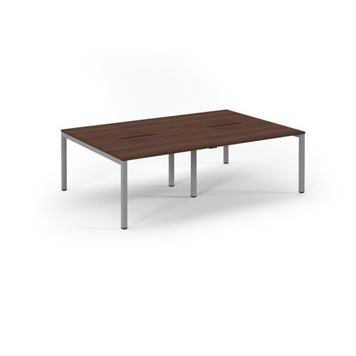 Connex double back to back desks 2400mm x 1600mm silver frame walnut top - SCO2416-S-W