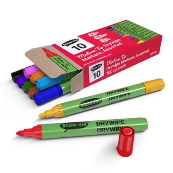 Show-me Slim Barrel Medium 10 Drywipe Markers 10 Assorted Colours