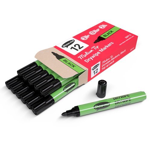 Show-me Slim Barrel Medium 12 Drywipe Markers Black