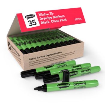 Show-me Slim Barrel Medium Drywipe Markers Black 35 Classpack