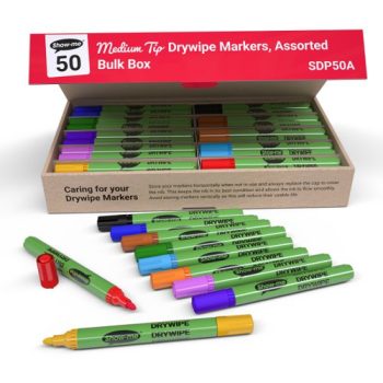 Show-me Slim Barrel Medium 50 Drywipe Markers 10 Assorted Colours