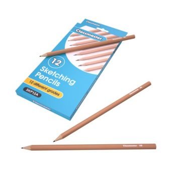Classmaster Graphite Sketching Pencils 12 Grades B 2B 3B 4B 5B 6B 4H 3H 2H H F HB - Pack 12