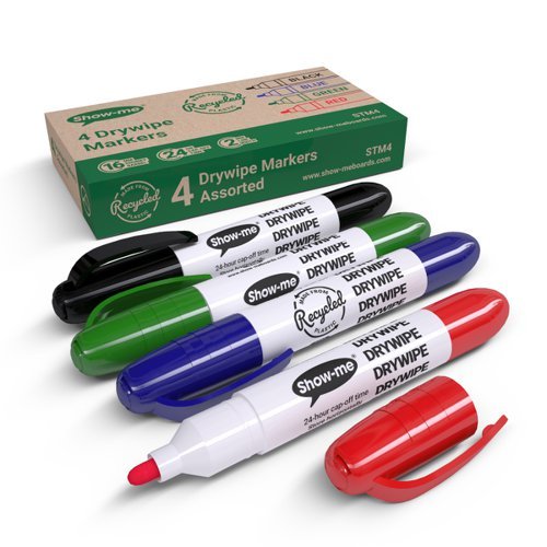 Show-me Chunky Barrel Assrted Colours Drywipe Markers - Pack 4