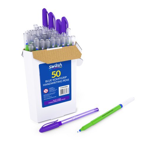 Swash Komfigrip Handwriting Pens Blue - Pack 50