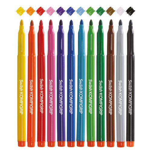Swash Komfigrip Colouring Pens Assorted Colours Broad Tip - Pack 12