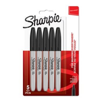 Sharpie Permanent Fine Markers Black 1986051 - Pack 5