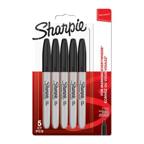 Sharpie Permanent Fine Markers Black 1986051 - Pack 5