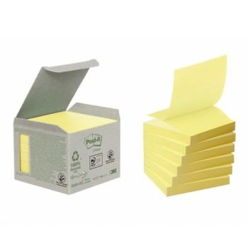 3M Post-it Recycled Z-Notes 76x76mm Pads Canary Yellow 7100172253 - Pack 6