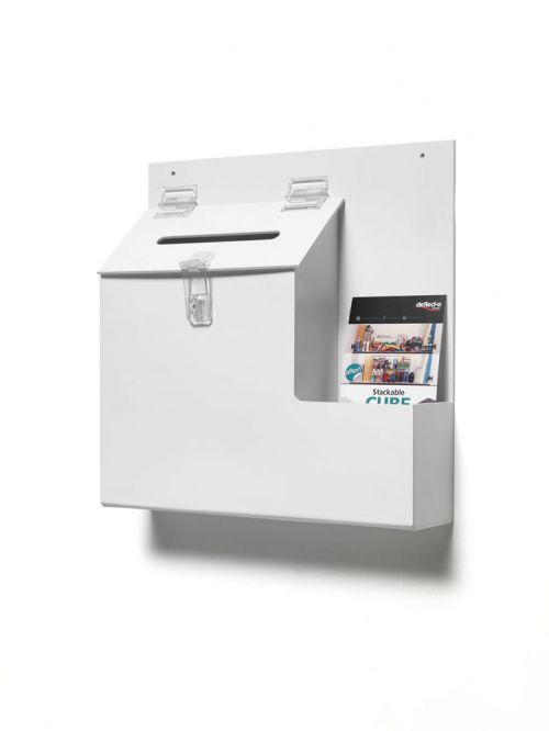 Deflecto Suggestion Box with 105mm Wide Leaflet Holder White 79803 - Each