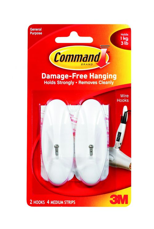 3M Command Medium Wire Hooks With Adhesive Strips White 7100117613 - Pack 2
