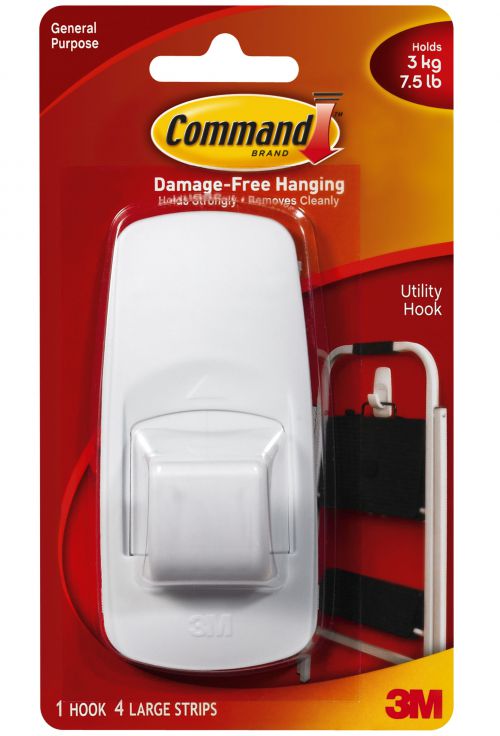 3M Command Jumbo Utility Hook With Adhesive Strips White 7100134362