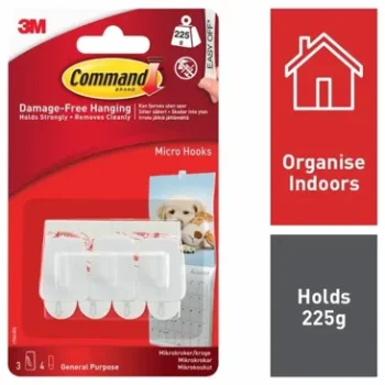 3M Command Mini Micro Hooks With Adhesive Strips White 7100117609 - Pack 3