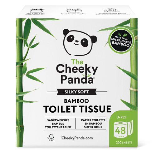 Cheeky Panda Sustainable Silky Soft Bamboo Toilet Rolls 3 Ply 200 Sheets - Pack 48