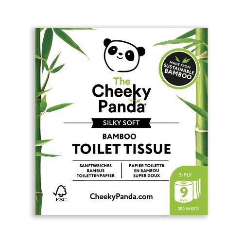 Cheeky Panda Sustainable Silky Soft Bamboo Toilet Rolls 3 Ply 200 Sheets 5x9 - Pack 45
