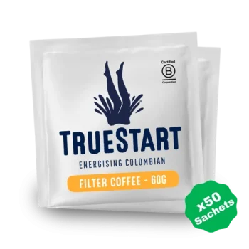 TrueStart Coffee Energising Colombian Ground Filter Coffee Sachets 60g - Pack 50