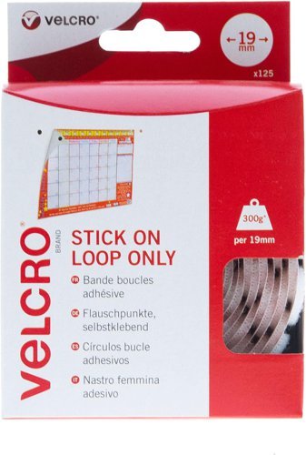 Velcro Stick On Coins Loop Only 19mm White 7183 - Pack 125