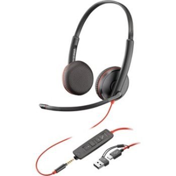 HP Poly Blackwire 3225 Stereo USB-C Wired Headset with 3.5mm Plug and USB-C to USB-A Adapter (Bulk) 8X229A6