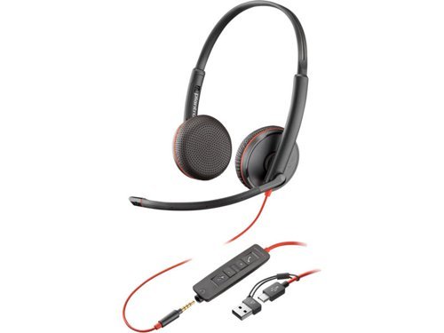 HP Poly Blackwire 3225 Stereo USB-C Wired Headset with 3.5mm Plug and USB-C to USB-A Adapter (Bulk) 8X229A6