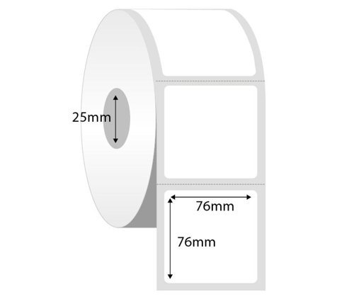 Direct Thermal Labels 76x76mm 25mm core 750 Labels per Roll - Pack 20