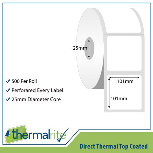 Direct Thermal Labels 101x101mm 25mm core 500 Labels per Roll - Pack 20
