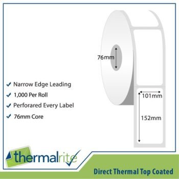 Direct Thermal Labels 101x152mm 76mm core 1000 Labels per Roll - Pack 10