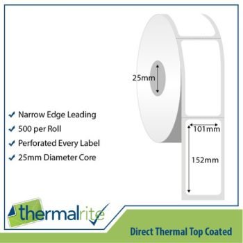 Direct Thermal Labels 101x152mm 25mm core 500 Labels per Roll - Pack 20