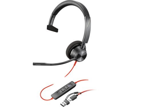 HP Poly Blackwire 3310 Monaural Wired USB-C Headset + USB-C to USB-A Adapter 8X215AA