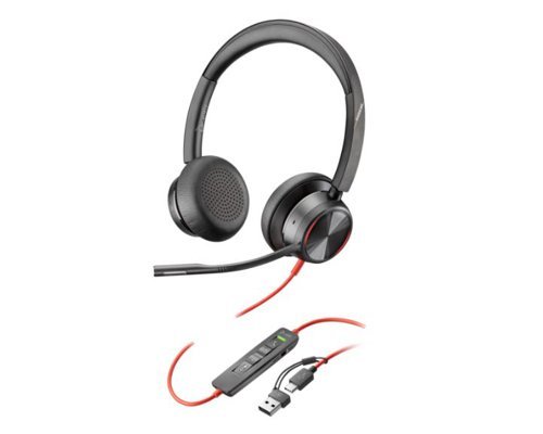 HP Poly Blackwire 8225 Stereo USB-C Headset +USB-C to USB-A Adapter 8X223AA