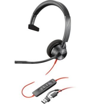 HP Poly Blackwire 3310 Monaural Microsoft Teams Certified USB-C Headset +USB-C to USB-A Adapter 8X216AA