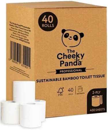 Cheeky Panda Sustainable Bamboo Toilet Rolls 2 Ply 400 Sheets - Pack 40