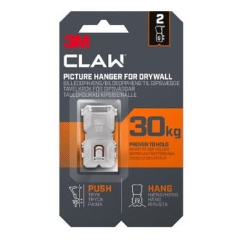 3M CLAW 30kg Picture Hangers For Plasterboard Stainless Steel 7100269195 - Pack 2