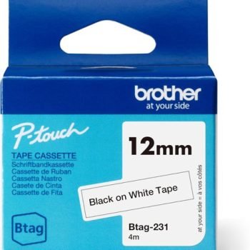 Brother Btag-231 12mm Black on White Labeling Tape Btag231