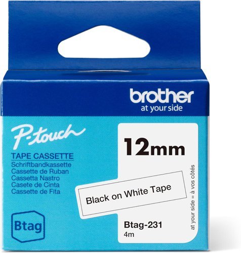 Brother Btag-231 12mm Black on White Labeling Tape Btag231