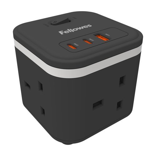 Fellowes Power Cube 3x230v 1xUSB-A 2x USB-C Socket 2m Cable Black - 100136979