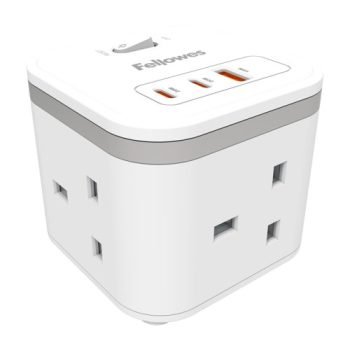 Fellowes Power Cube 3x230v 1xUSB-A 2x USB-C Socket 2m Cable White - 100137166