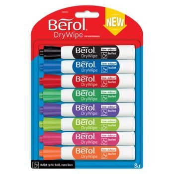 Berol Dry Wipe Whiteboard Markers Assorted Colours Bullet Tip 1984865 - Pack 8
