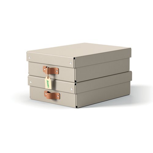 Leitz Puro Storage Box with Lid Medium Low 8L Beige 100% Recycled Card Pack of 2 - 61480012