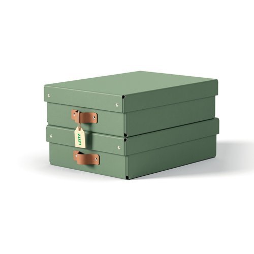 Leitz Puro Storage Box with Lid Medium Low 8L Green 100% Recycled Card Pack of 2 - 61480050
