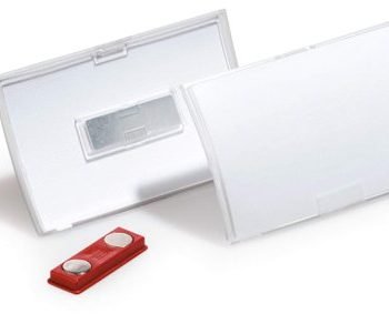 Durable CLICK FOLD Magnet Name Tag Badge Holders made from 70% Recycled PP with Inserts 54x90mm Clear (Pack 10) - 821519