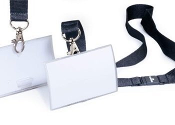 Durable CLICK FOLD Name Tag Badge Holders made from 70% Recycled PP with Lanyard & Inserts 54x90mm Clear (Pack 10) - 821719