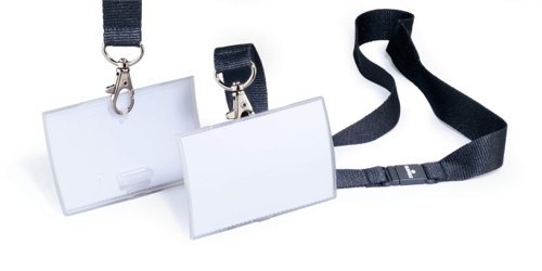 Durable CLICK FOLD Name Tag Badge Holders made from 70% Recycled PP with Lanyard & Inserts 54x90mm Clear (Pack 10) - 821719