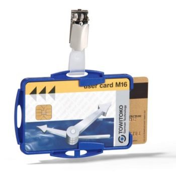Durable Duo Security Pass Holder 54x87mm with Clip Holds 2 ID/Security Cards Blue (Pack 25) - 821806