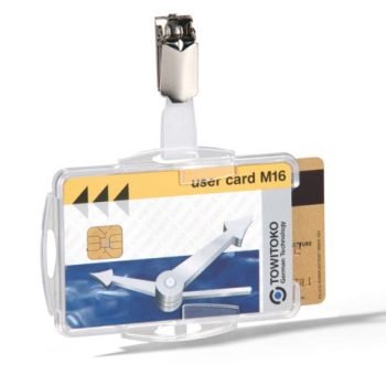 Durable Duo Security Pass Holder 54x87mm with Clip Holds 2 ID/Security Cards Transparent (Pack 25) - 821819