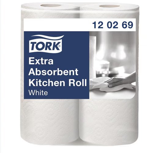 Tork Extra Absorbent Kitchen Rolls 2-Ply White Packed 12x2 (Pack 24) - 120269