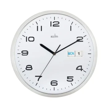 Acctim Supervisor Quartz Wal Clock With Day and Date Display 320mm Diameter Chrome and White - 21027