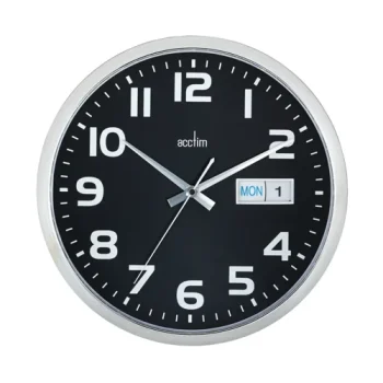 Acctim Supervisor Quartz Wal Clock With Day and Date Display 320mm Diameter Chrome and Black - 21023