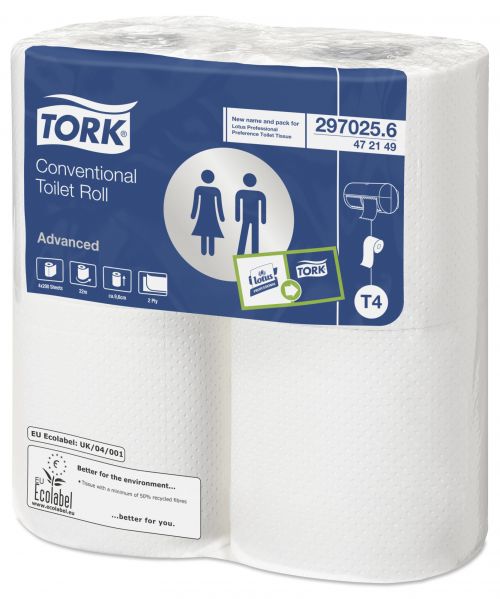 Tork T4 Conventional Toilet Rolls 200 Sheets 2-Ply White 100200 - Pack 36